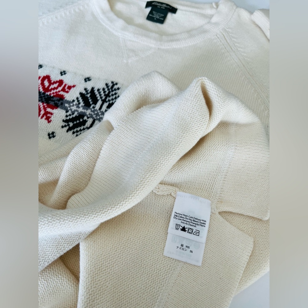 EDDIE BAUER Sweater Pullover NORDIC Snowflake Legend COTTON Blend Crew Neck LRG - Picture 8 of 10